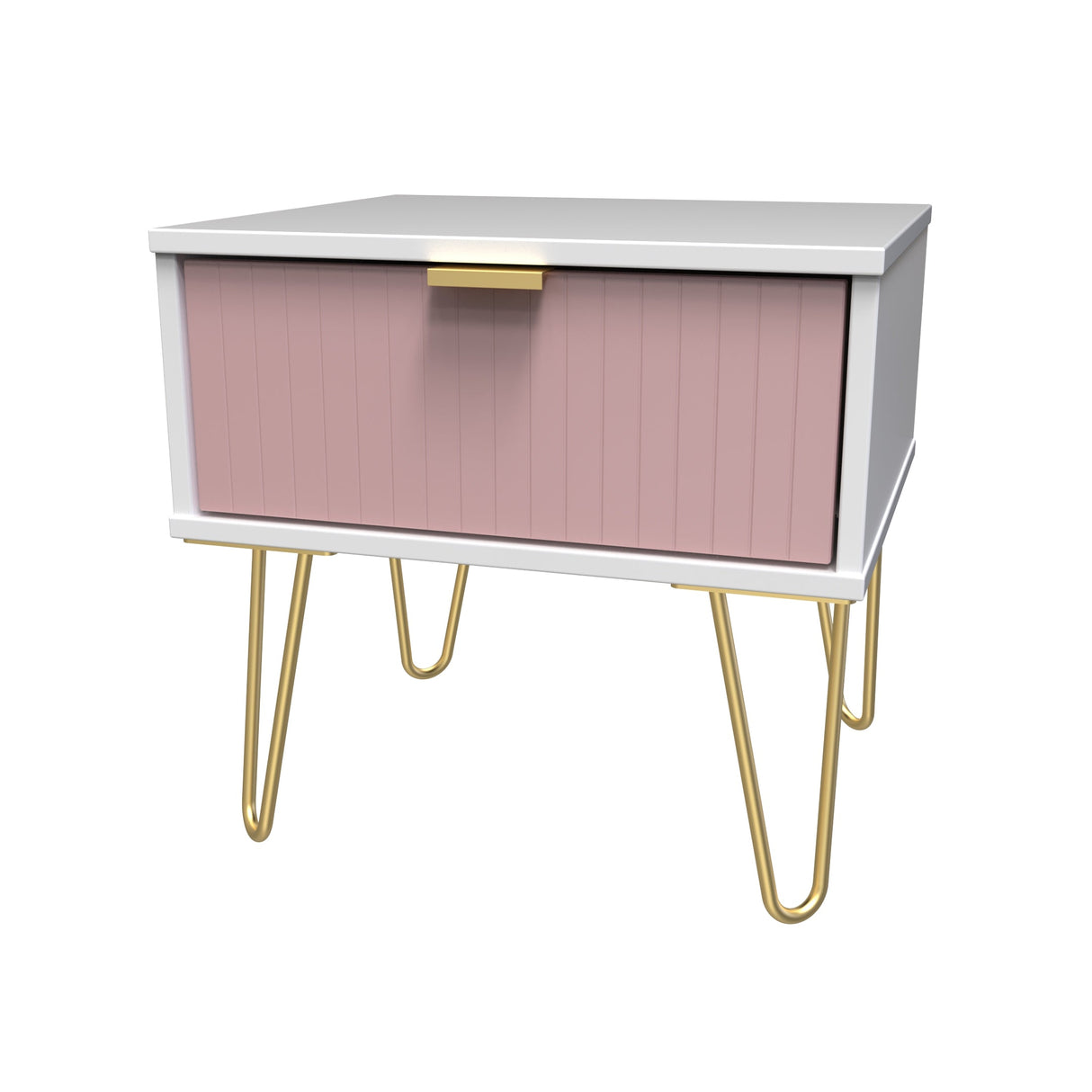 Linear 1 Drawer Bedside Cabinet with Gold Hairpin Legs - Welcome Furniture