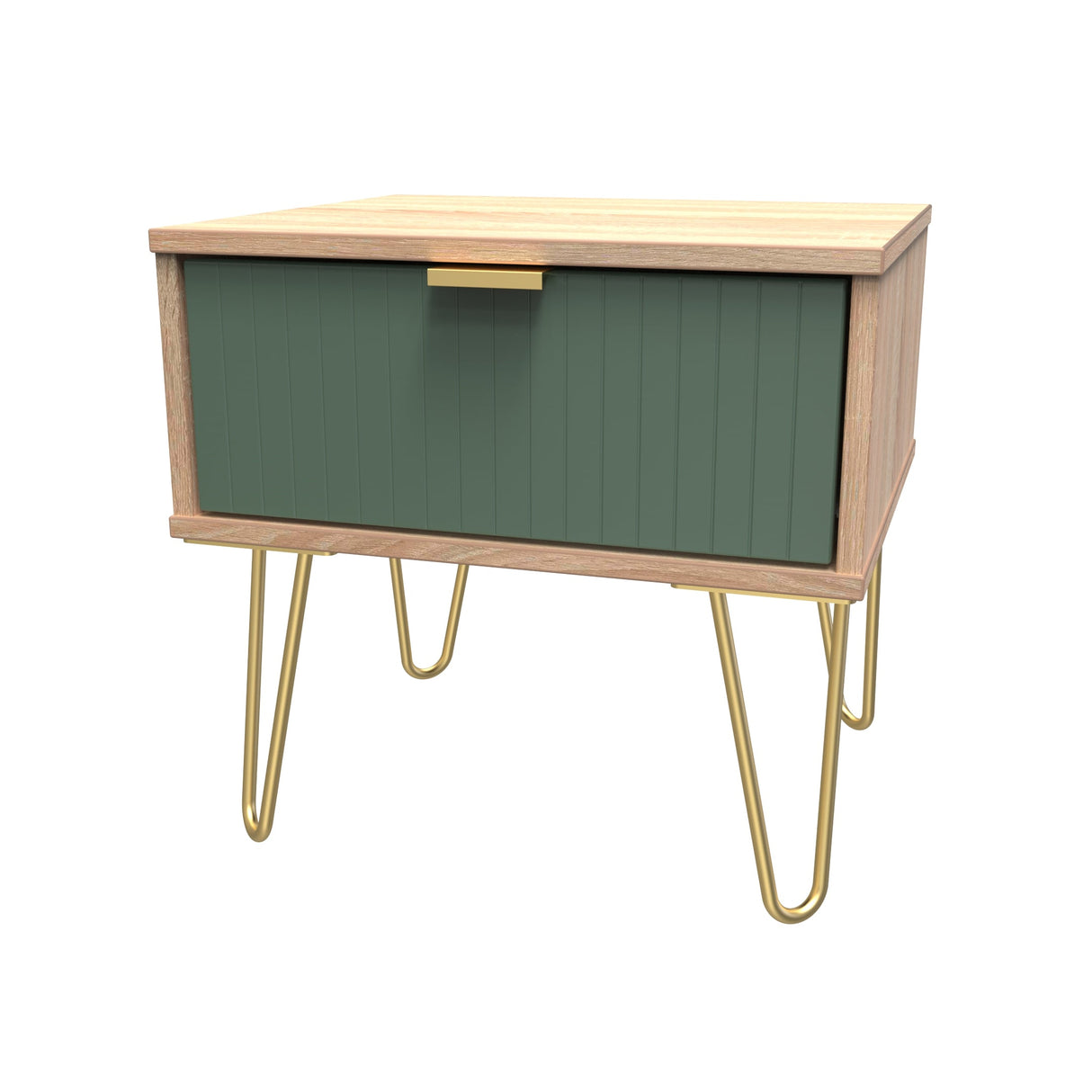 Linear 1 Drawer Bedside Cabinet with Gold Hairpin Legs - Welcome Furniture