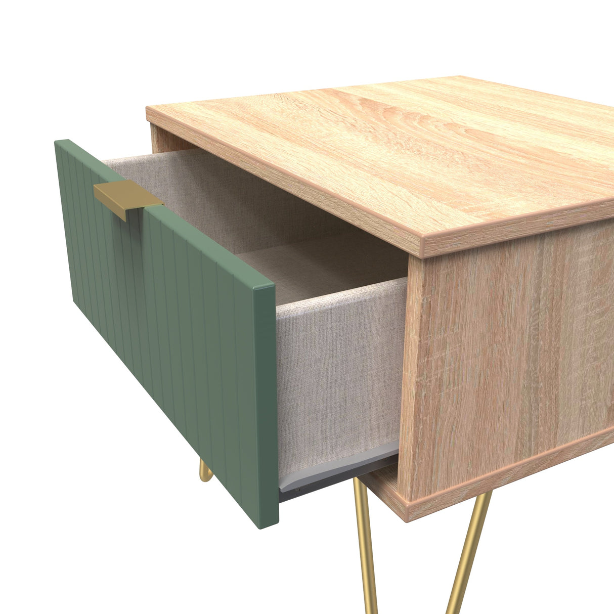 Linear 1 Drawer Bedside Cabinet with Gold Hairpin Legs - Welcome Furniture