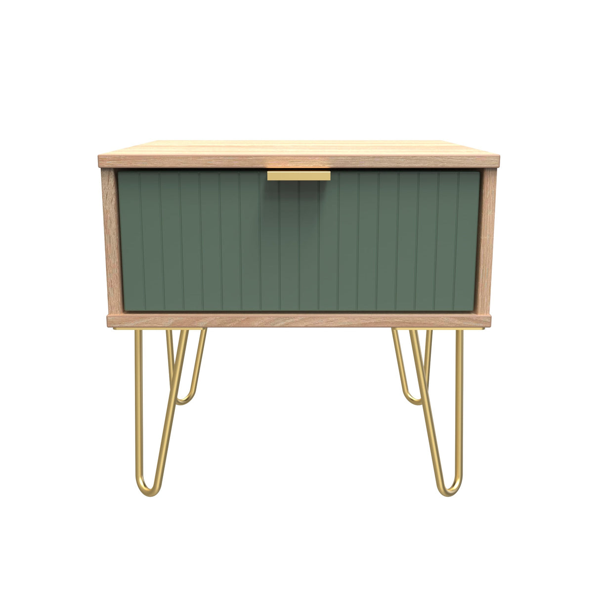 Linear 1 Drawer Bedside Cabinet with Gold Hairpin Legs - Welcome Furniture