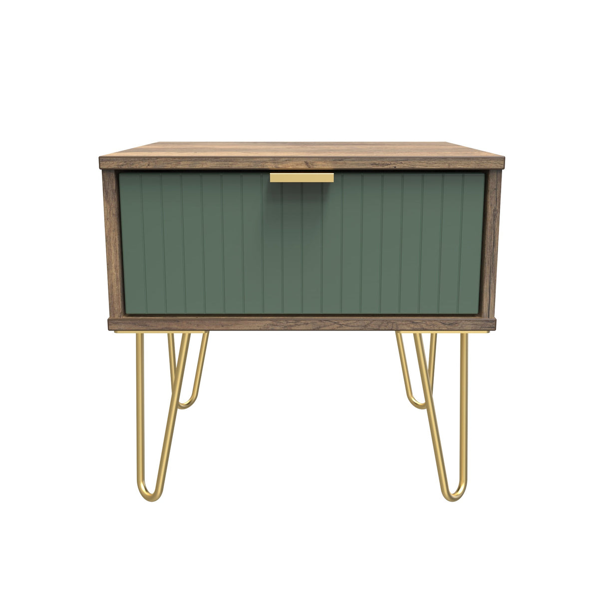 Linear 1 Drawer Bedside Cabinet with Gold Hairpin Legs - Welcome Furniture