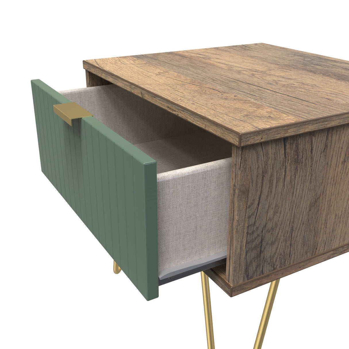 Linear 1 Drawer Bedside Cabinet with Gold Hairpin Legs - Welcome Furniture