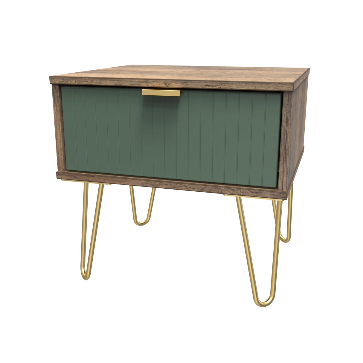 Linear 1 Drawer Bedside Cabinet with Gold Hairpin Legs - Welcome Furniture