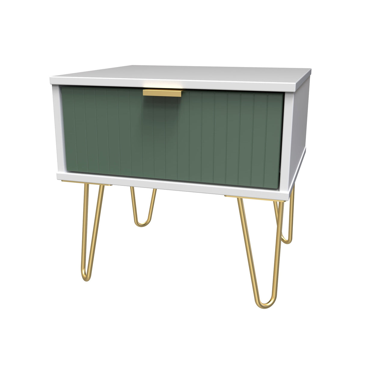 Linear 1 Drawer Bedside Cabinet with Gold Hairpin Legs - Welcome Furniture
