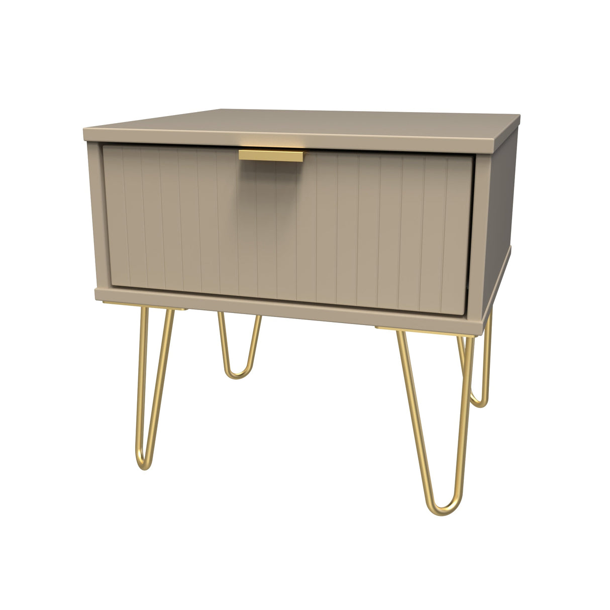 Linear 1 Drawer Bedside Cabinet with Gold Hairpin Legs - Welcome Furniture