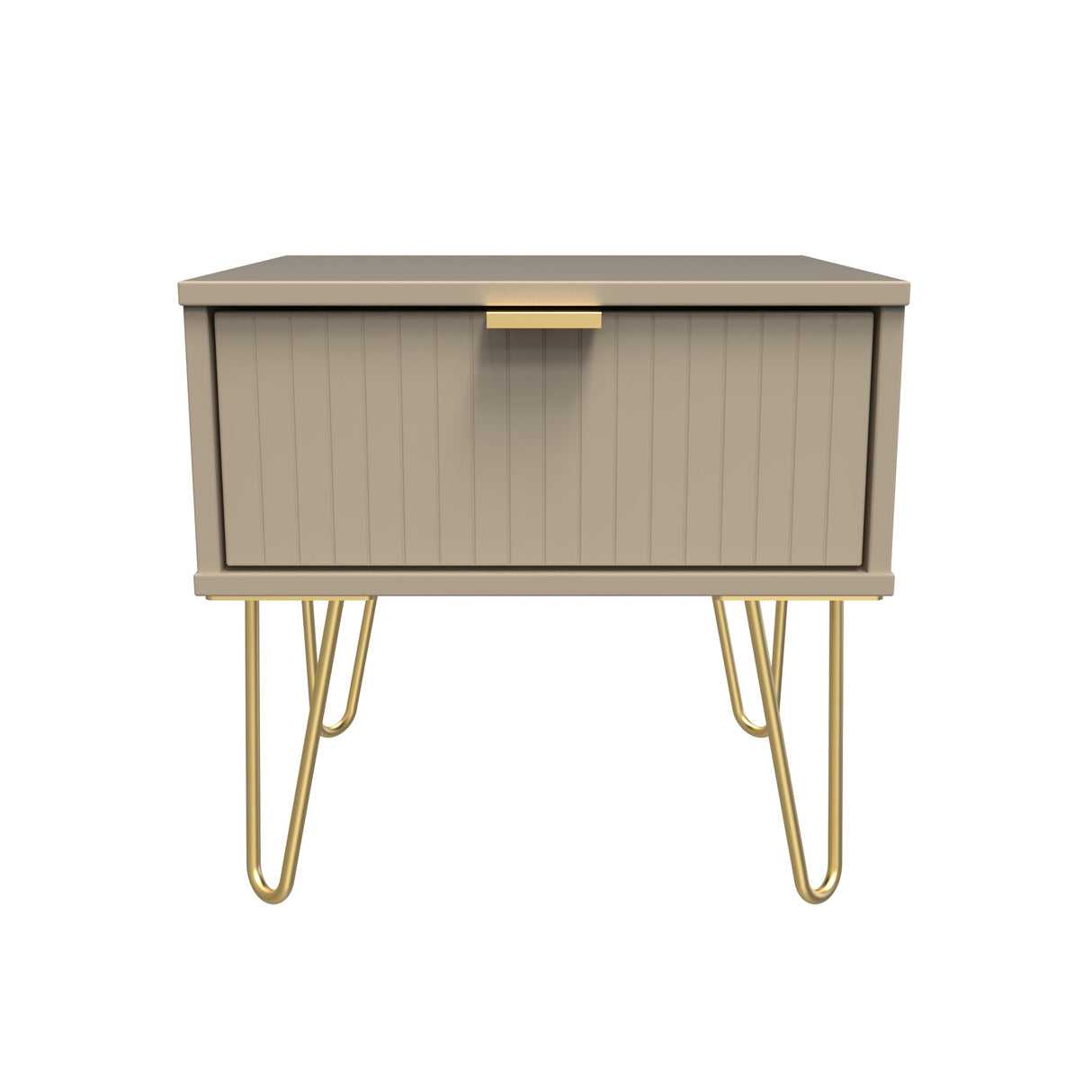 Linear 1 Drawer Bedside Cabinet with Gold Hairpin Legs - Welcome Furniture