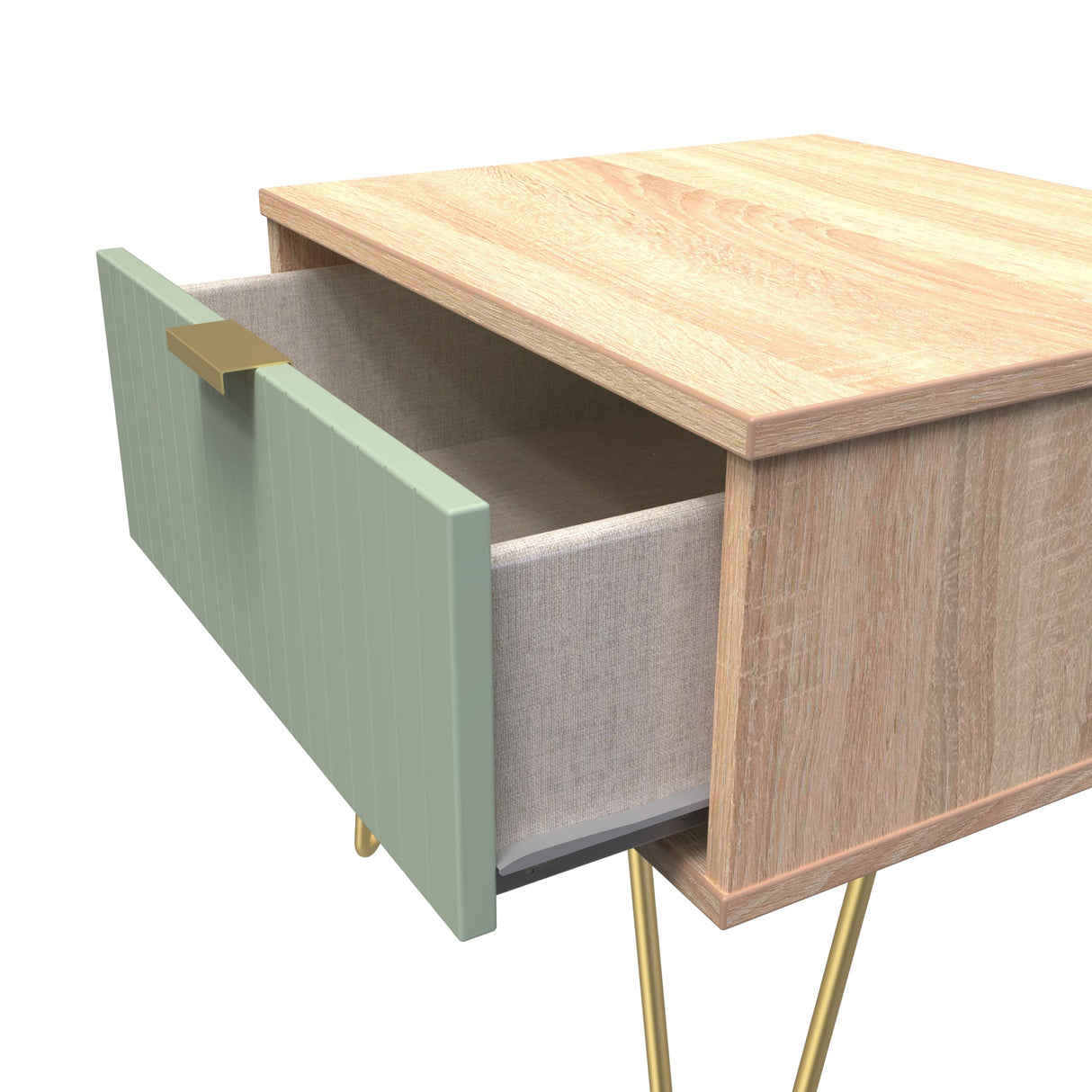 Linear 1 Drawer Bedside Cabinet with Gold Hairpin Legs - Welcome Furniture