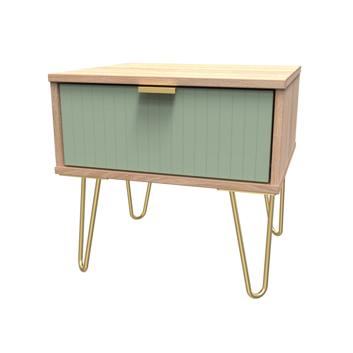 Linear 1 Drawer Bedside Cabinet with Gold Hairpin Legs - Welcome Furniture