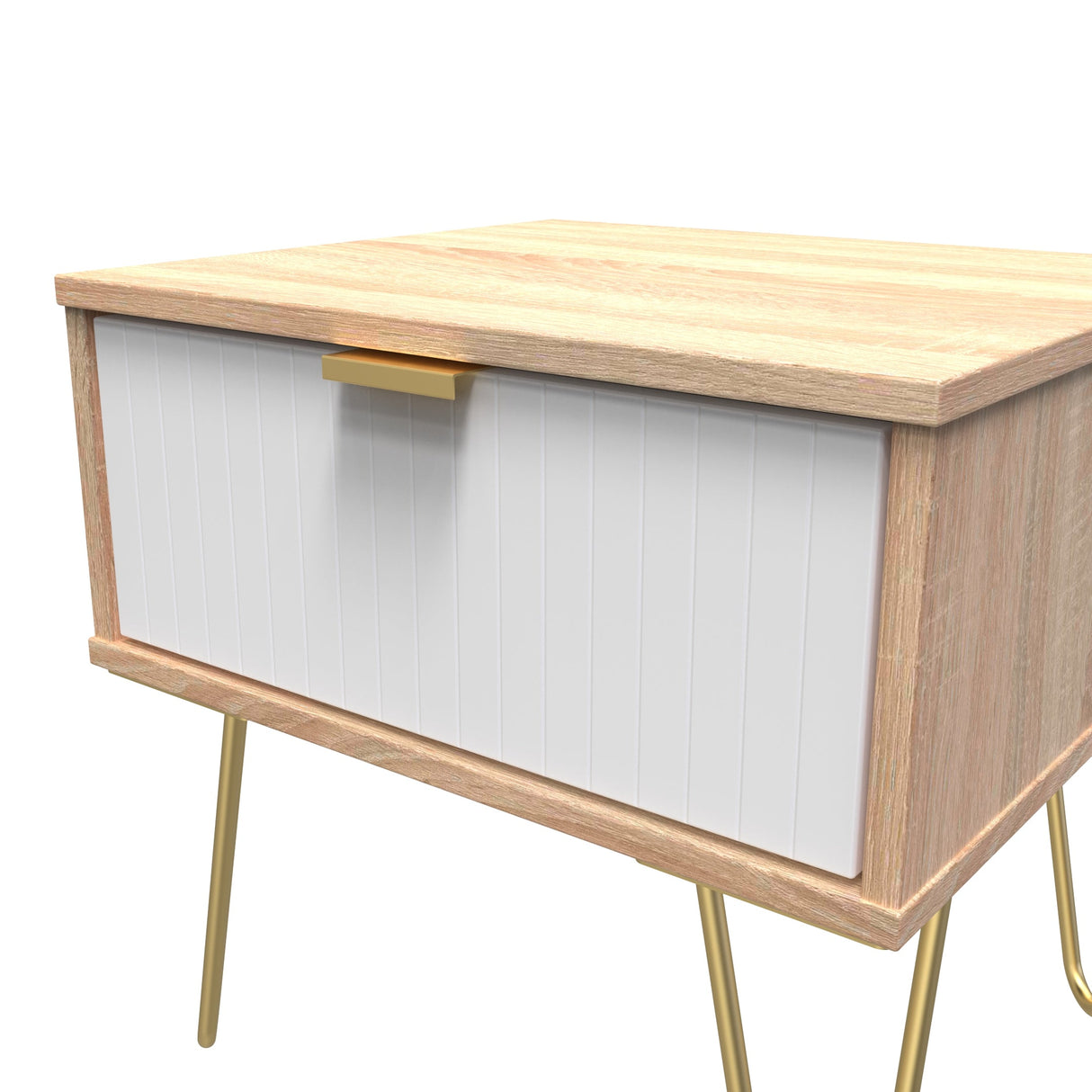 Linear 1 Drawer Bedside Cabinet with Gold Hairpin Legs - Welcome Furniture
