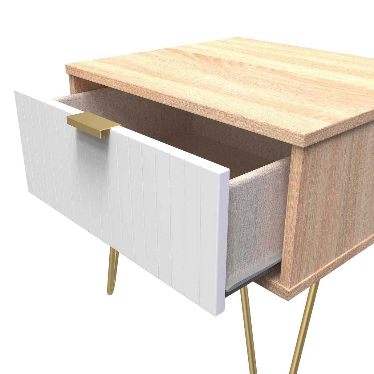 Linear 1 Drawer Bedside Cabinet with Gold Hairpin Legs - Welcome Furniture