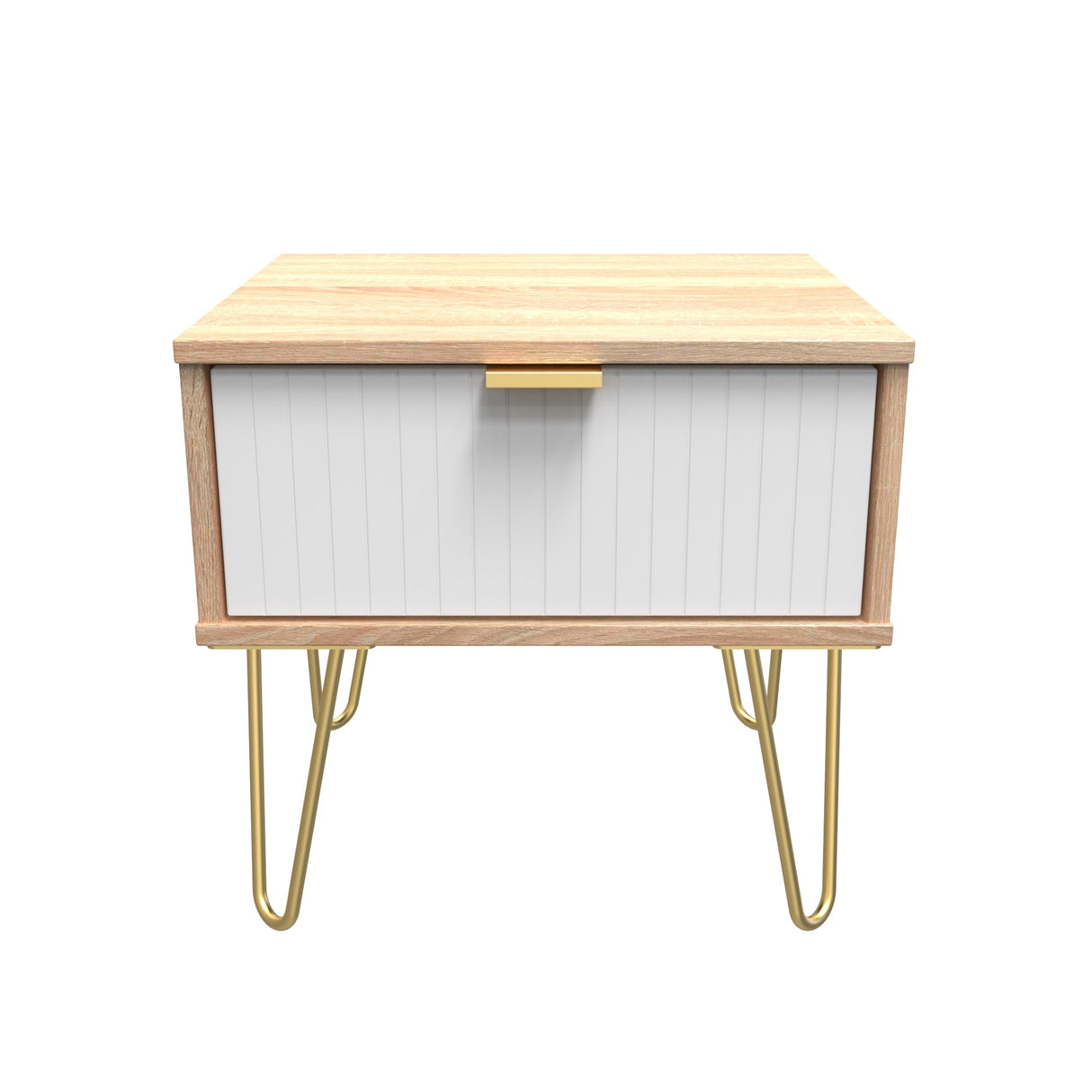 Linear 1 Drawer Bedside Cabinet with Gold Hairpin Legs - Welcome Furniture