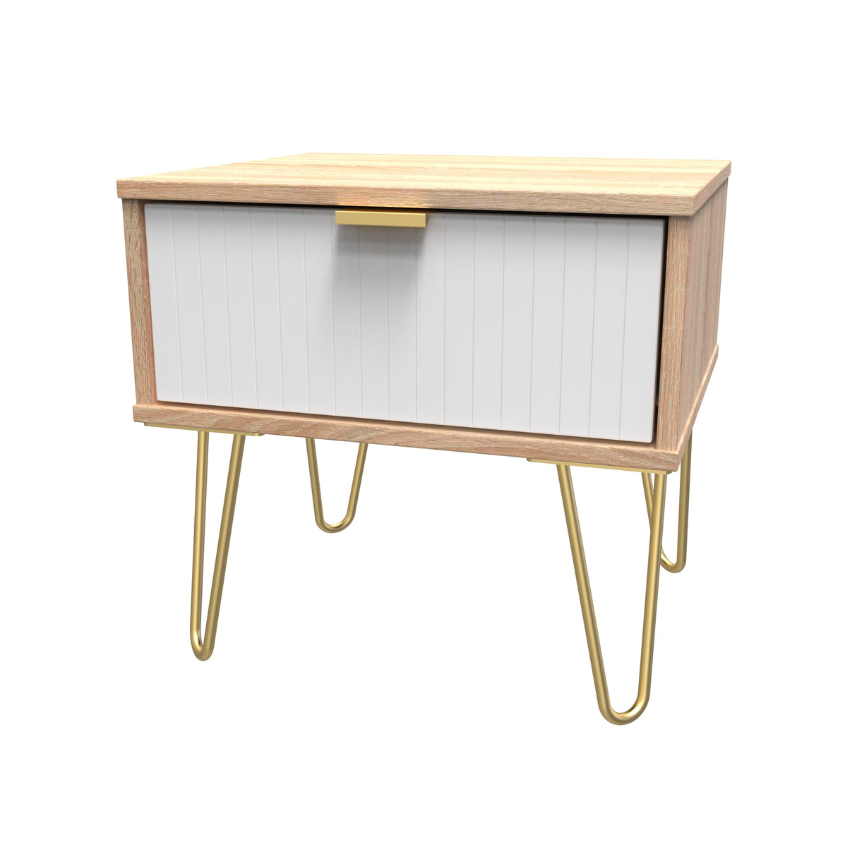 Linear 1 Drawer Bedside Cabinet with Gold Hairpin Legs - Welcome Furniture