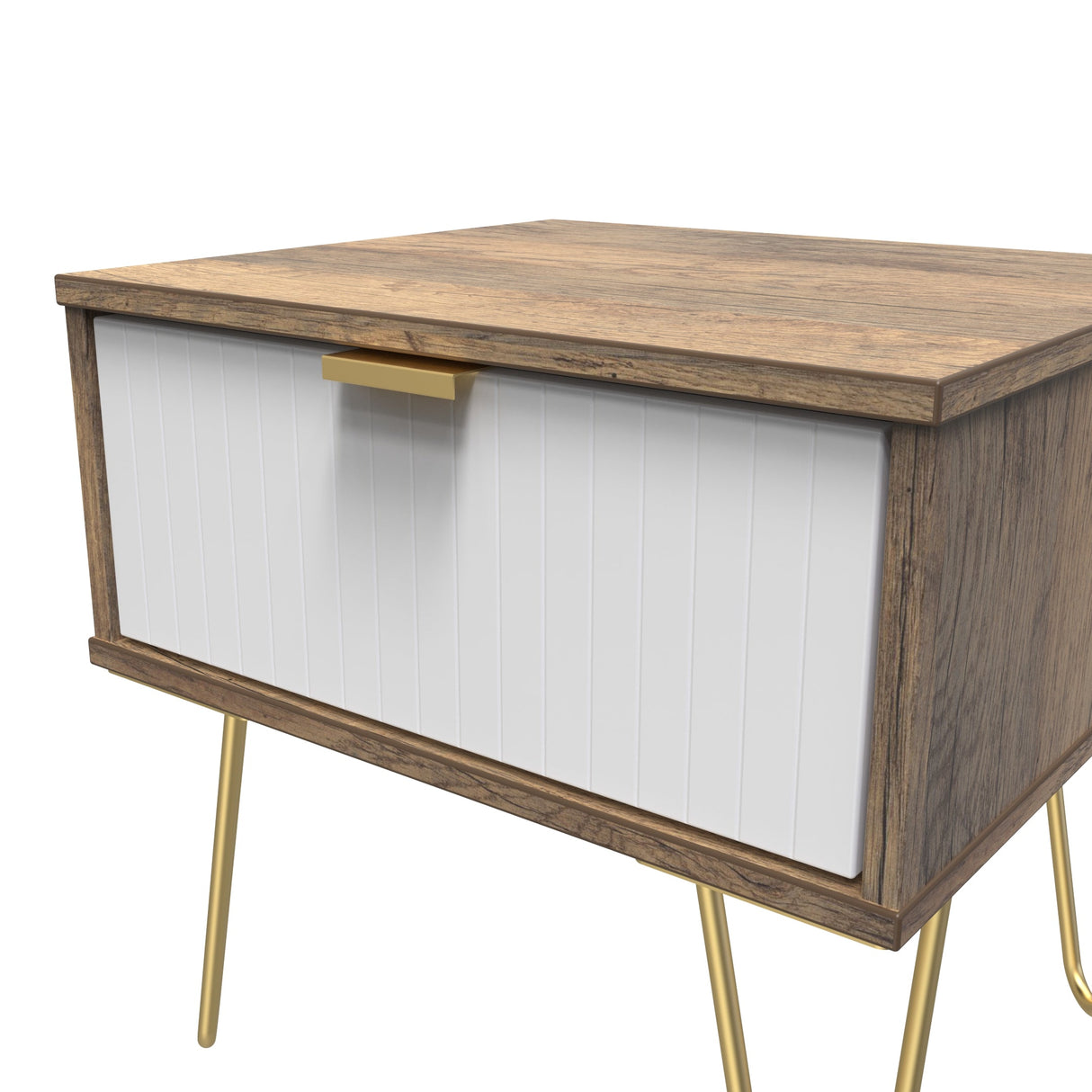 Linear 1 Drawer Bedside Cabinet with Gold Hairpin Legs - Welcome Furniture