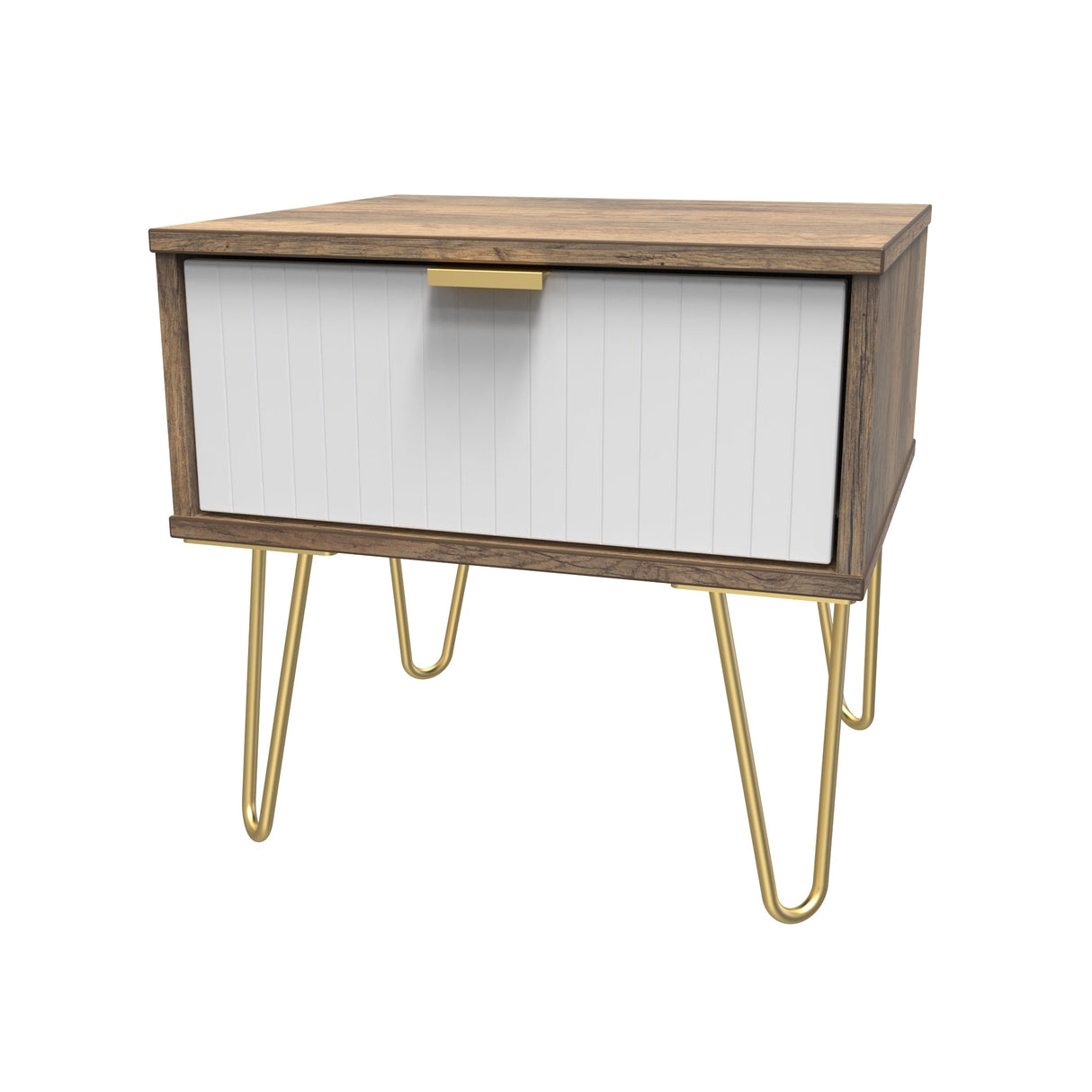 Linear 1 Drawer Bedside Cabinet with Gold Hairpin Legs - Welcome Furniture
