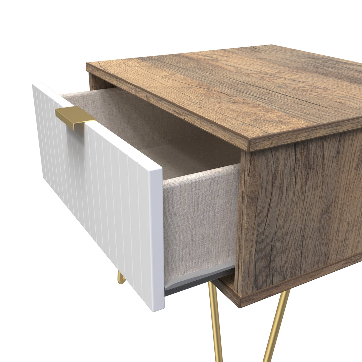 Linear 1 Drawer Bedside Cabinet with Gold Hairpin Legs - Welcome Furniture