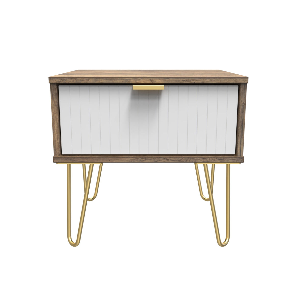 Linear 1 Drawer Bedside Cabinet with Gold Hairpin Legs - Welcome Furniture