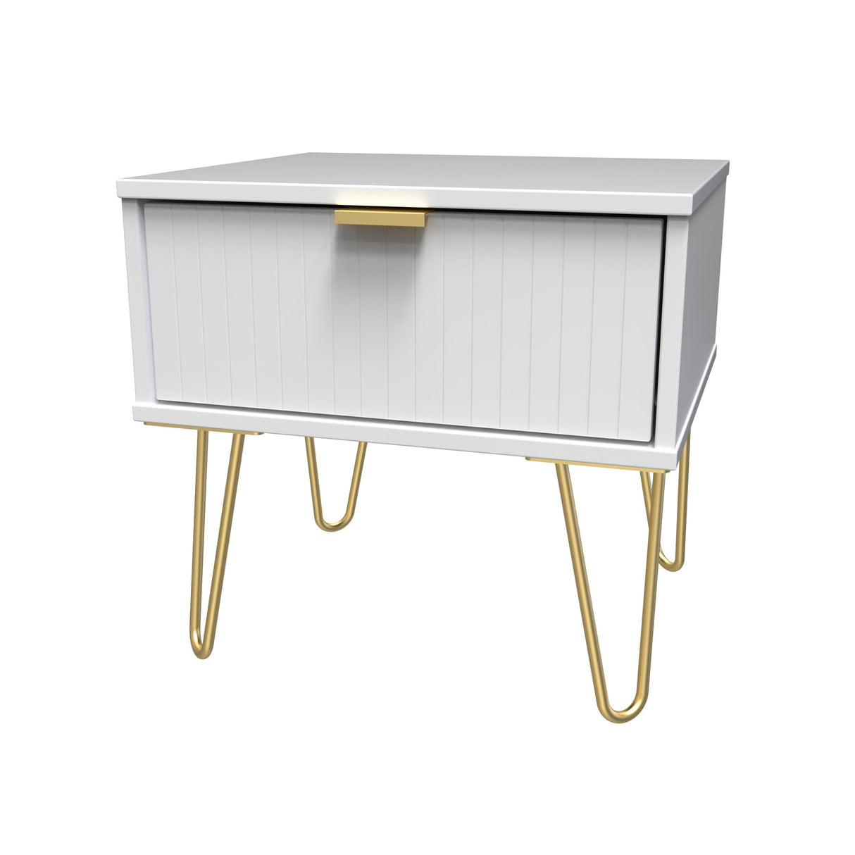 Linear 1 Drawer Bedside Cabinet with Gold Hairpin Legs - Welcome Furniture