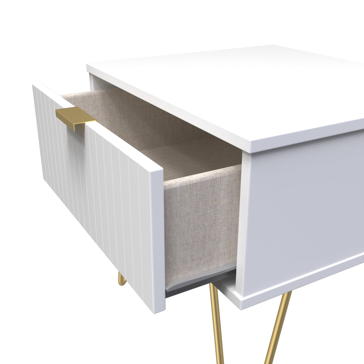 Linear 1 Drawer Bedside Cabinet with Gold Hairpin Legs - Welcome Furniture