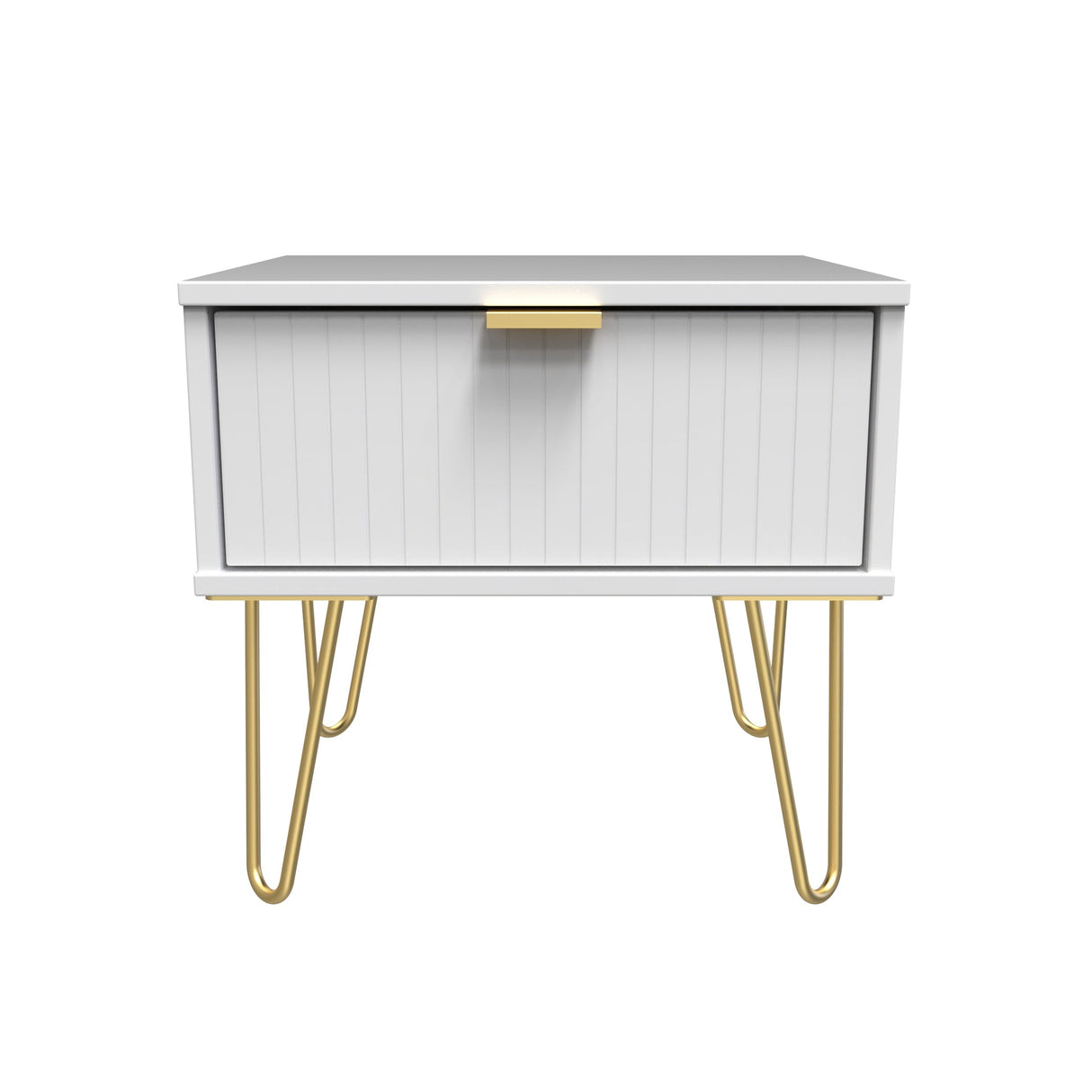 Linear 1 Drawer Bedside Cabinet with Gold Hairpin Legs - Welcome Furniture
