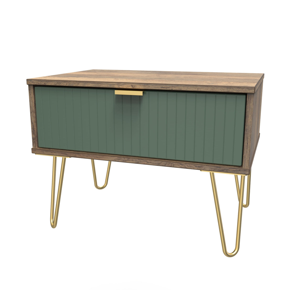 Linear 1 Drawer Midi Chest with Gold Hairpin Legs - Welcome Furniture
