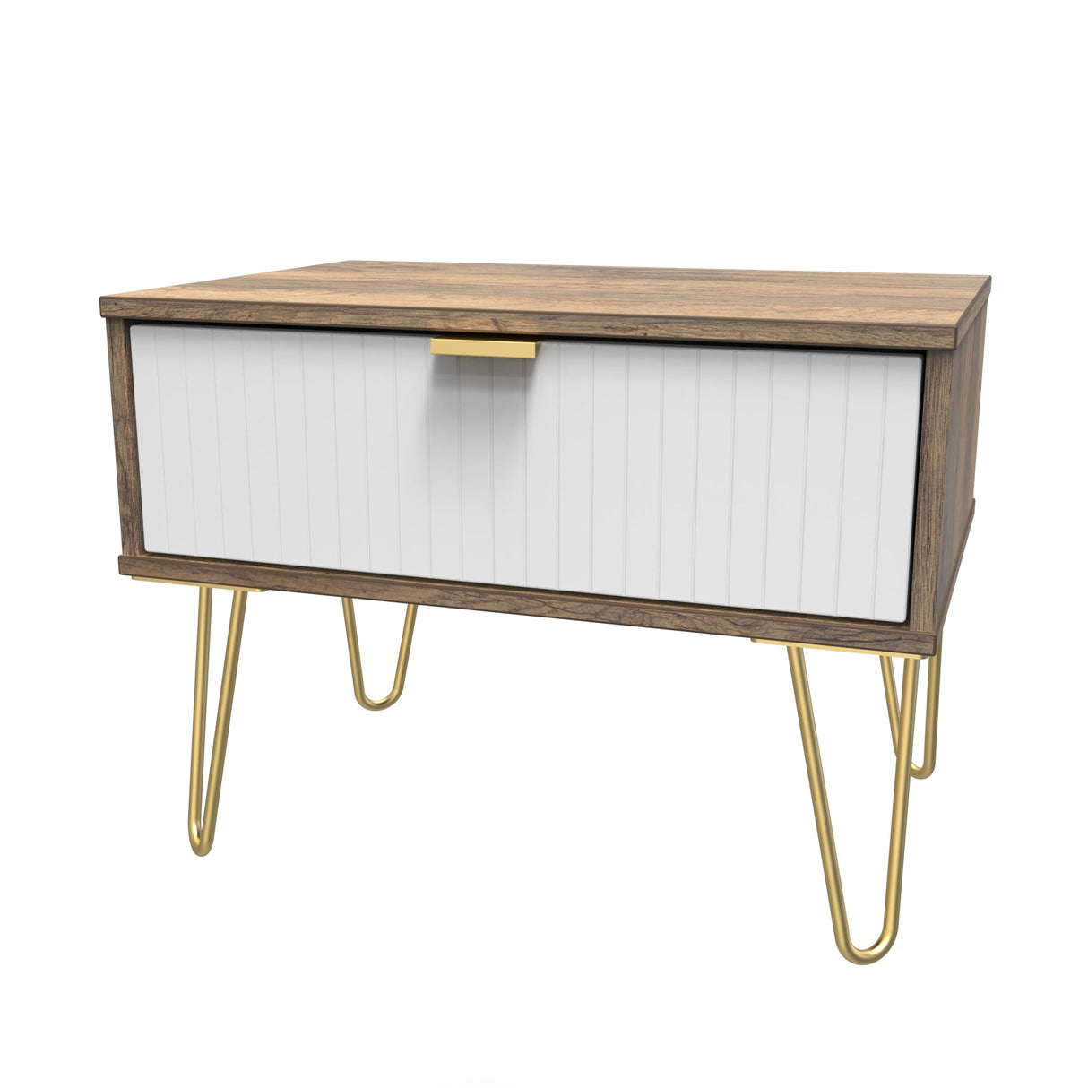 Linear 1 Drawer Midi Chest with Gold Hairpin Legs - Welcome Furniture