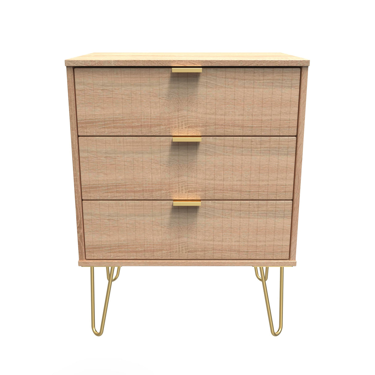 Linear 3 Drawer Midi Chest with Gold Hairpin Legs - Welcome Furniture