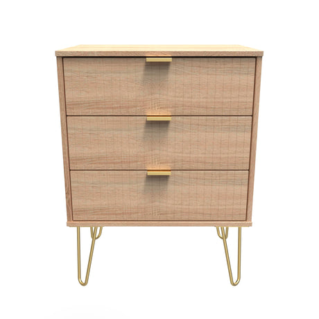 Linear 3 Drawer Midi Chest with Gold Hairpin Legs - Welcome Furniture