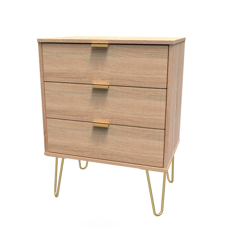 Linear 3 Drawer Midi Chest with Gold Hairpin Legs - Welcome Furniture