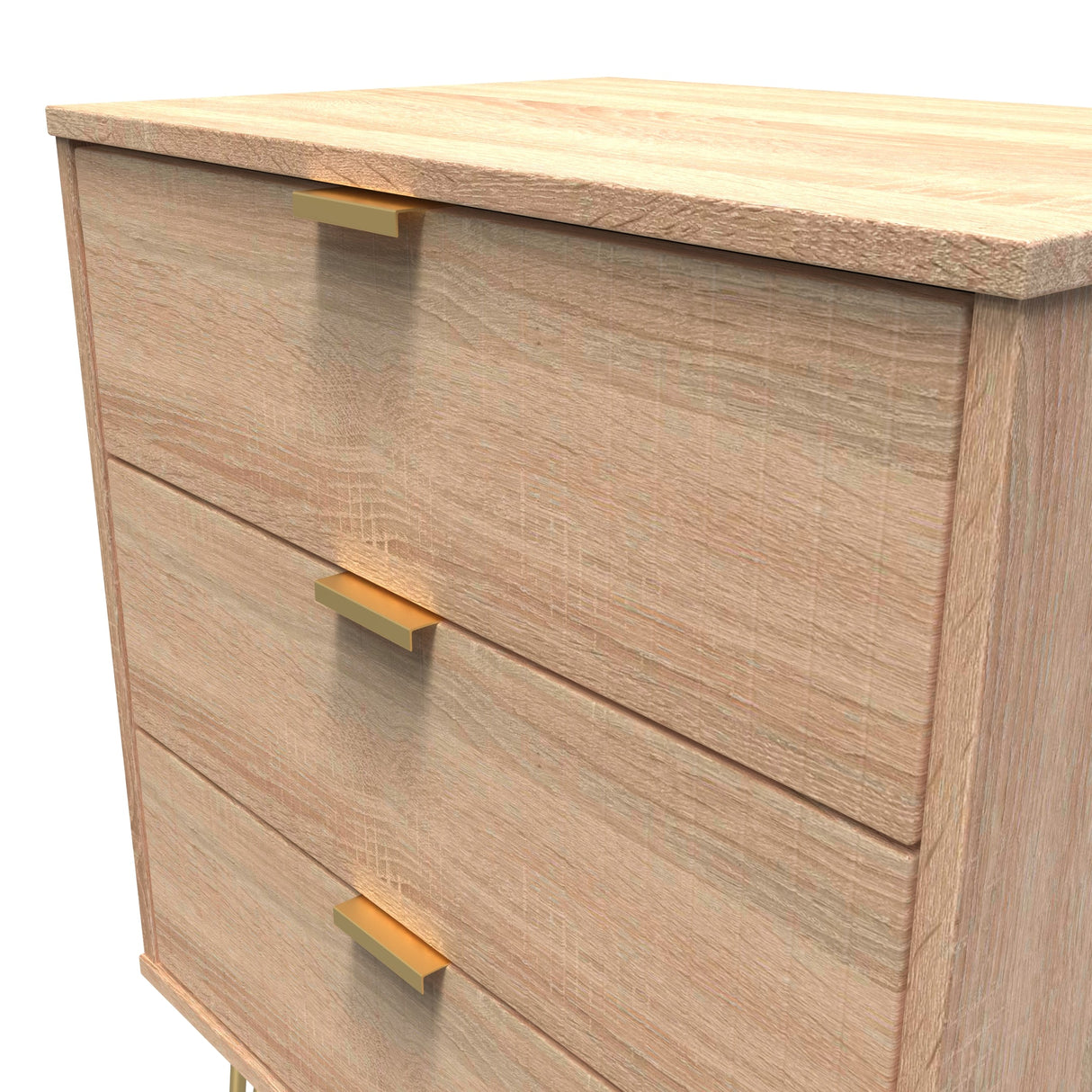 Linear 3 Drawer Midi Chest with Gold Hairpin Legs - Welcome Furniture