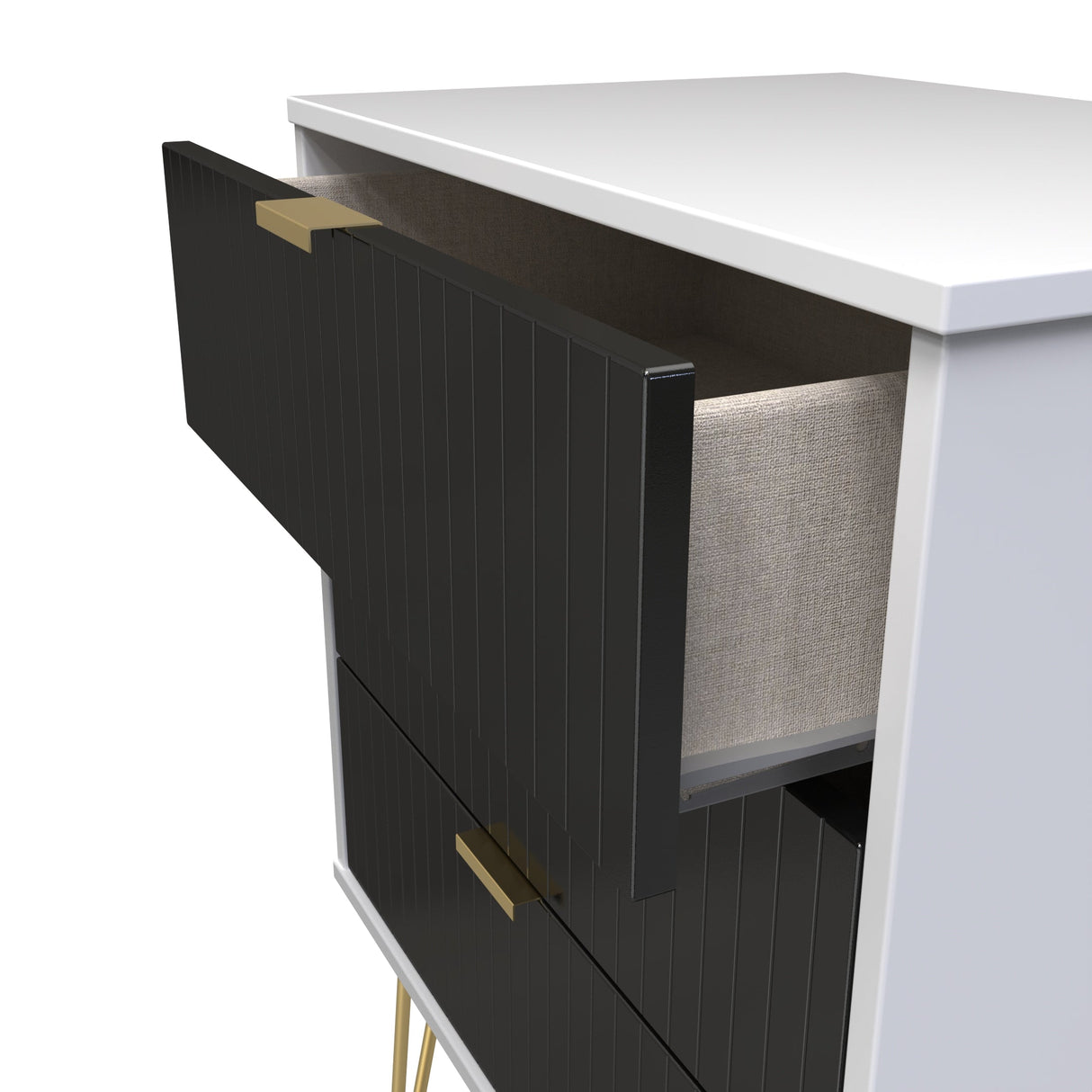 Linear 3 Drawer Midi Chest with Gold Hairpin Legs - Welcome Furniture
