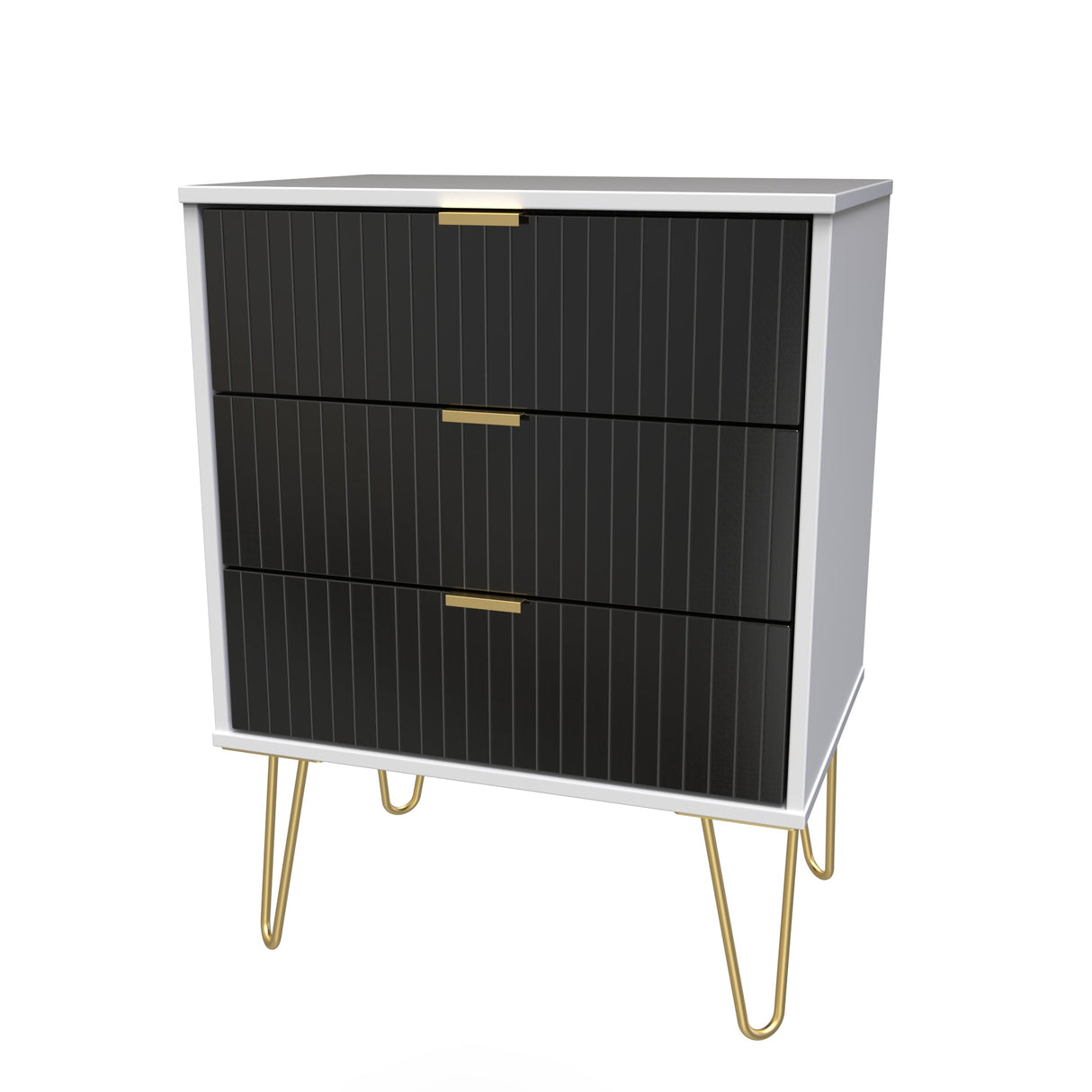 Linear 3 Drawer Midi Chest with Gold Hairpin Legs - Welcome Furniture