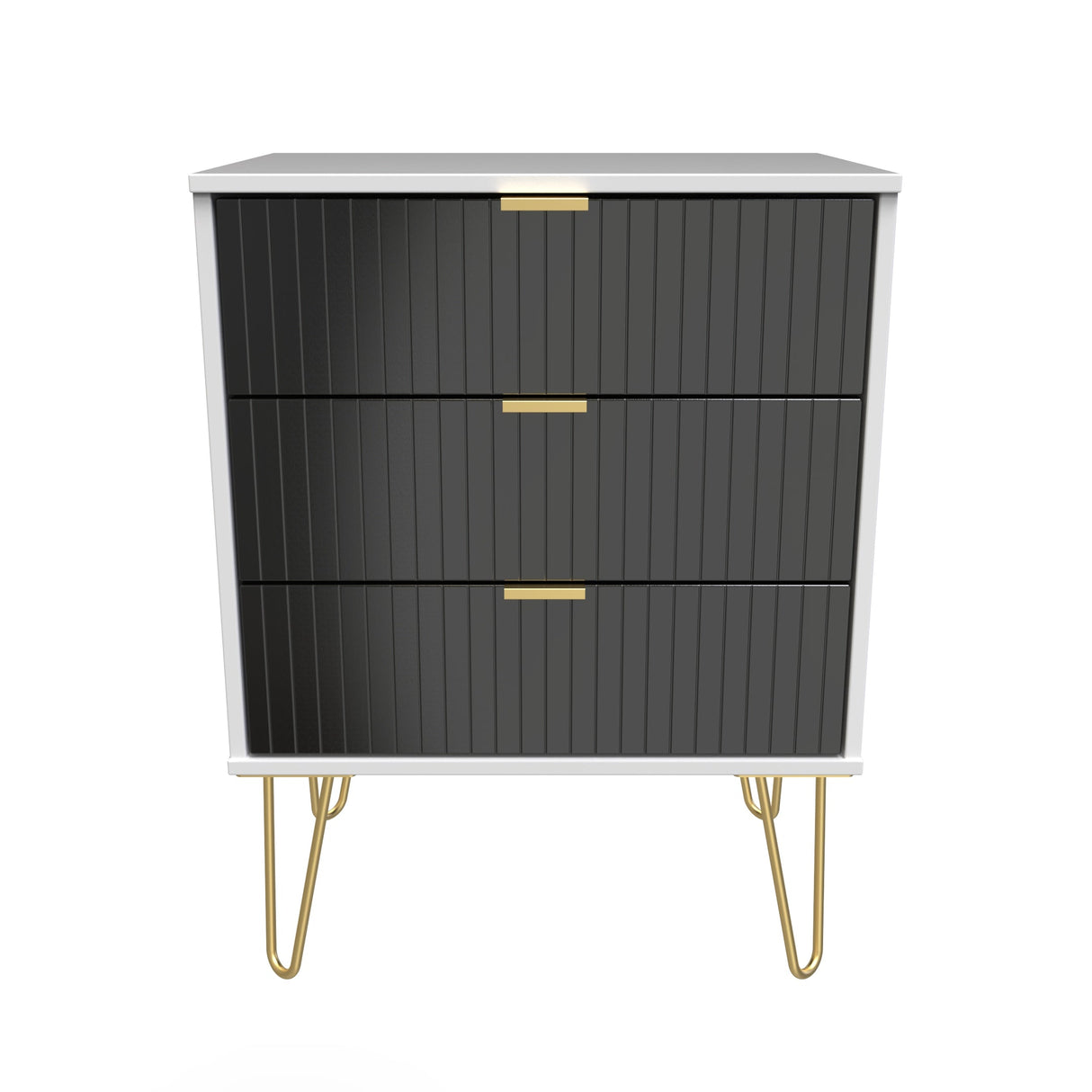 Linear 3 Drawer Midi Chest with Gold Hairpin Legs - Welcome Furniture