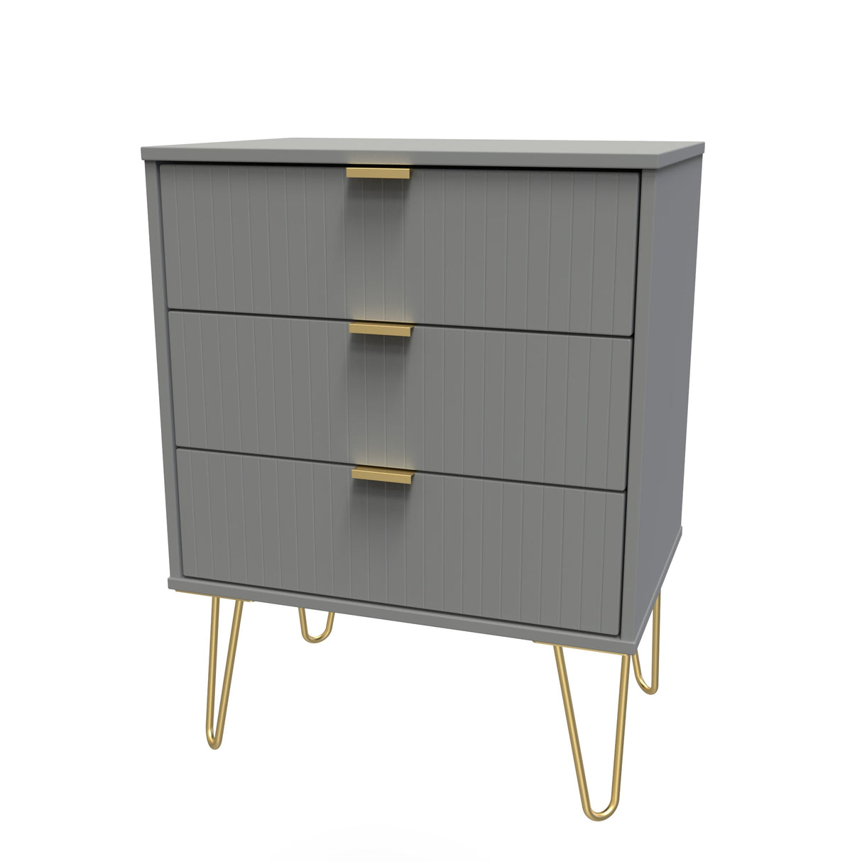 Linear 3 Drawer Midi Chest with Gold Hairpin Legs - Welcome Furniture