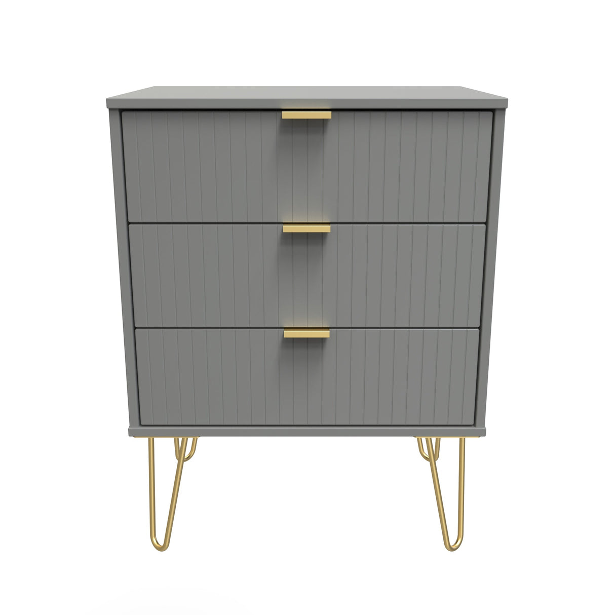 Linear 3 Drawer Midi Chest with Gold Hairpin Legs - Welcome Furniture