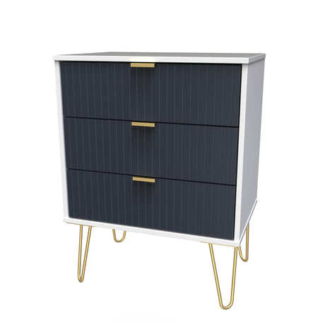 Linear 3 Drawer Midi Chest with Gold Hairpin Legs - Welcome Furniture