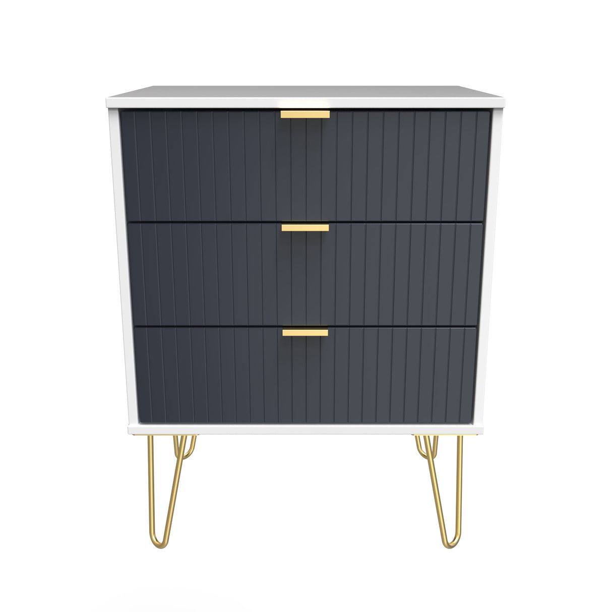 Linear 3 Drawer Midi Chest with Gold Hairpin Legs - Welcome Furniture