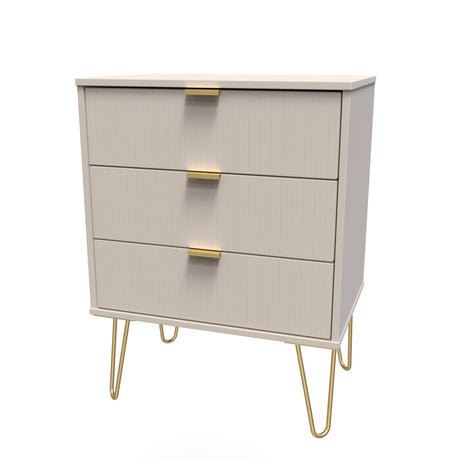 Linear 3 Drawer Midi Chest with Gold Hairpin Legs - Welcome Furniture