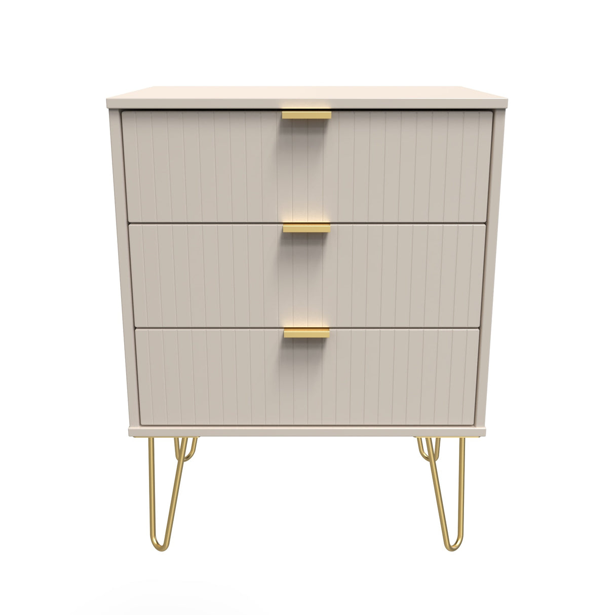 Linear 3 Drawer Midi Chest with Gold Hairpin Legs - Welcome Furniture