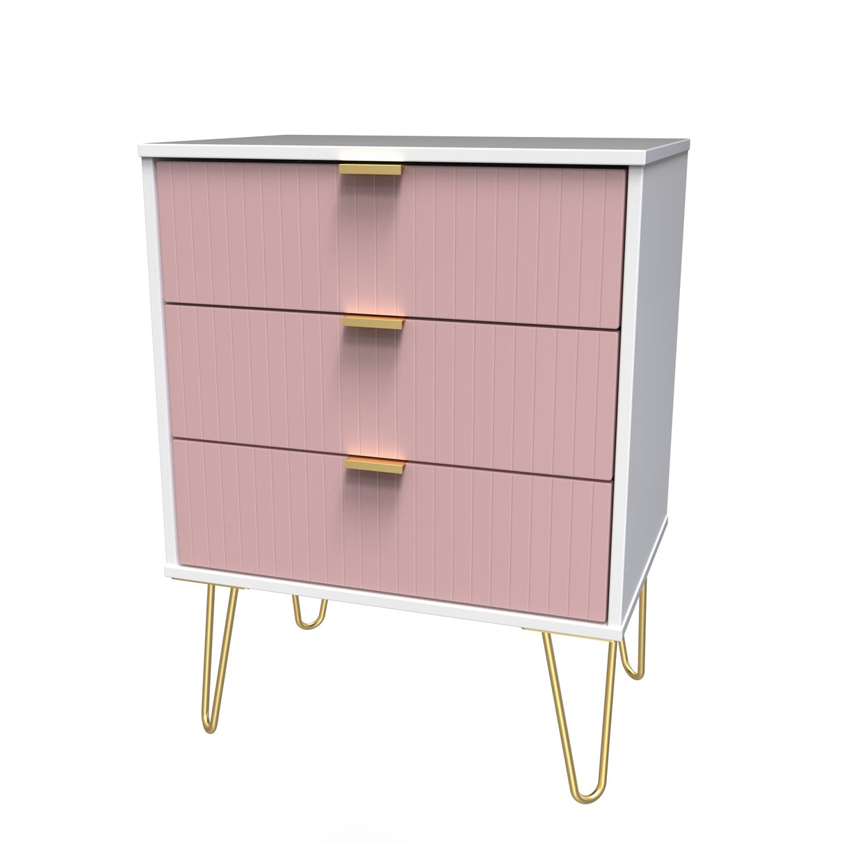 Linear 3 Drawer Midi Chest with Gold Hairpin Legs - Welcome Furniture