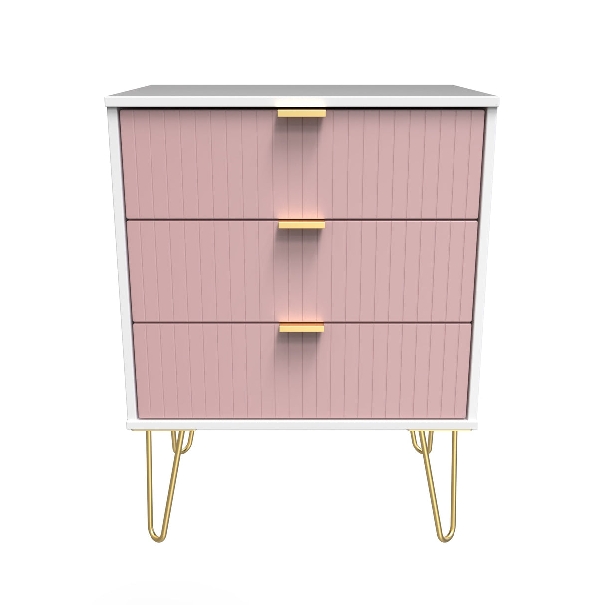 Linear 3 Drawer Midi Chest with Gold Hairpin Legs - Welcome Furniture