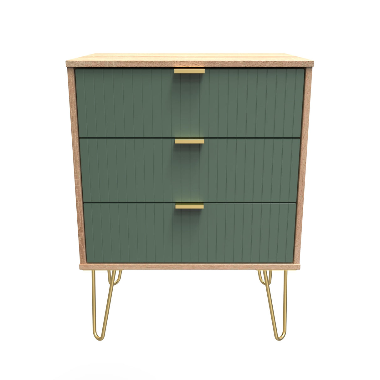 Linear 3 Drawer Midi Chest with Gold Hairpin Legs - Welcome Furniture