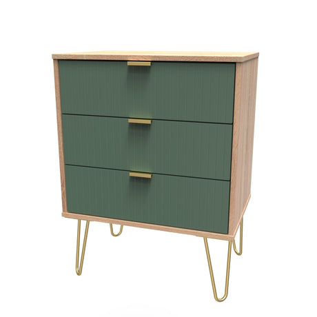 Linear 3 Drawer Midi Chest with Gold Hairpin Legs - Welcome Furniture