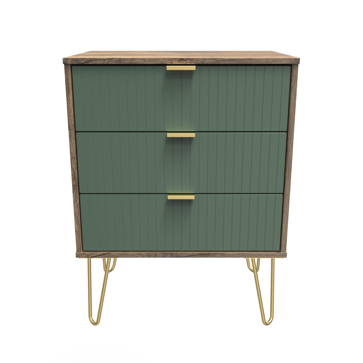 Linear 3 Drawer Midi Chest with Gold Hairpin Legs - Welcome Furniture