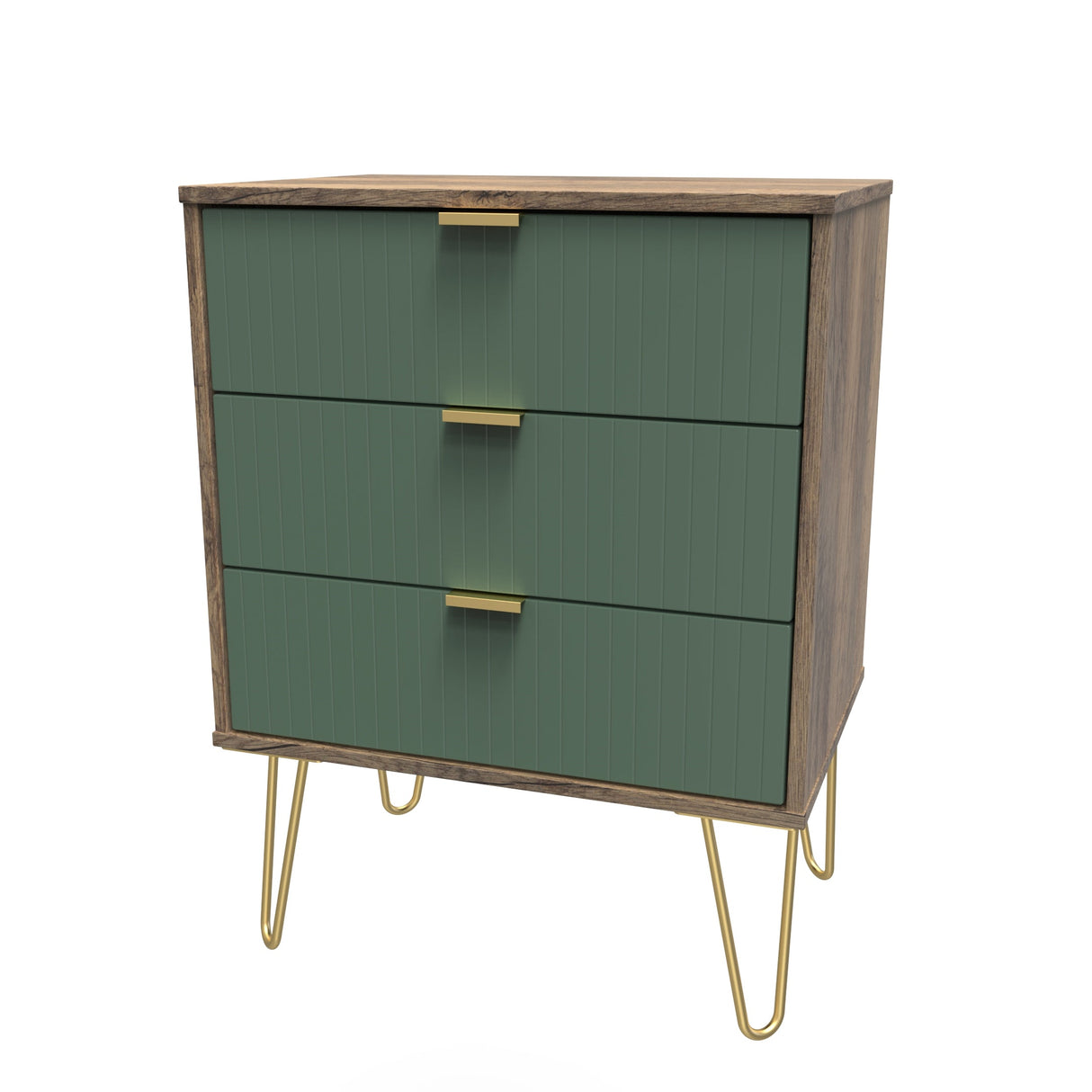 Linear 3 Drawer Midi Chest with Gold Hairpin Legs - Welcome Furniture