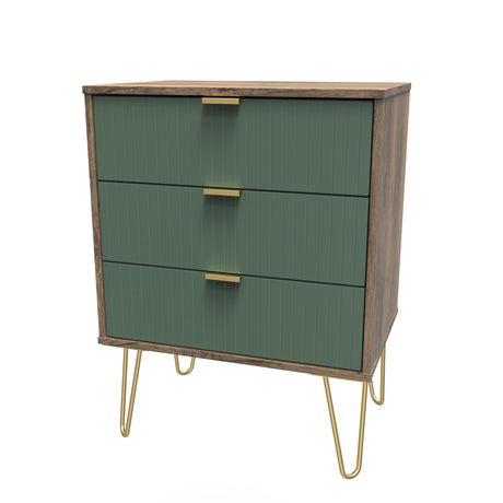 Linear 3 Drawer Midi Chest with Gold Hairpin Legs - Welcome Furniture