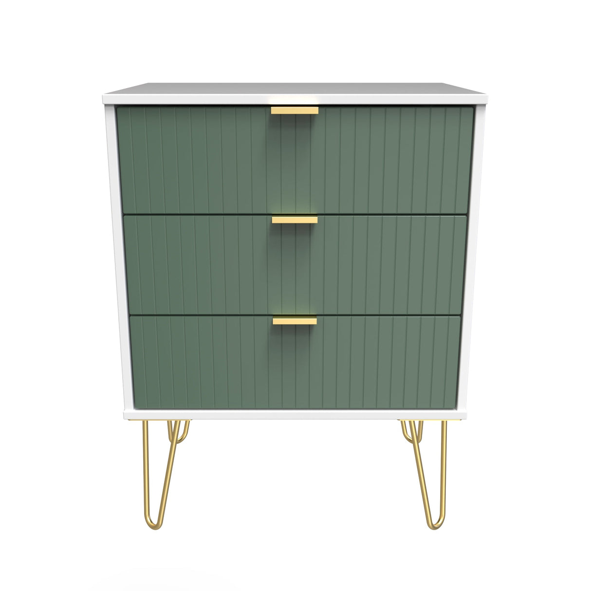 Linear 3 Drawer Midi Chest with Gold Hairpin Legs - Welcome Furniture