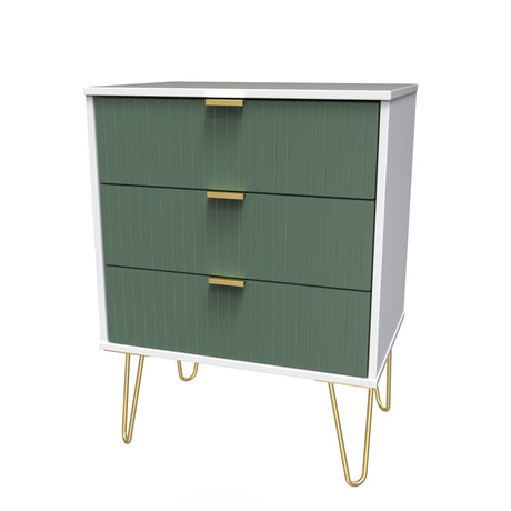 Linear 3 Drawer Midi Chest with Gold Hairpin Legs - Welcome Furniture