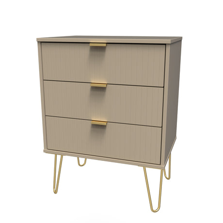 Linear 3 Drawer Midi Chest with Gold Hairpin Legs - Welcome Furniture