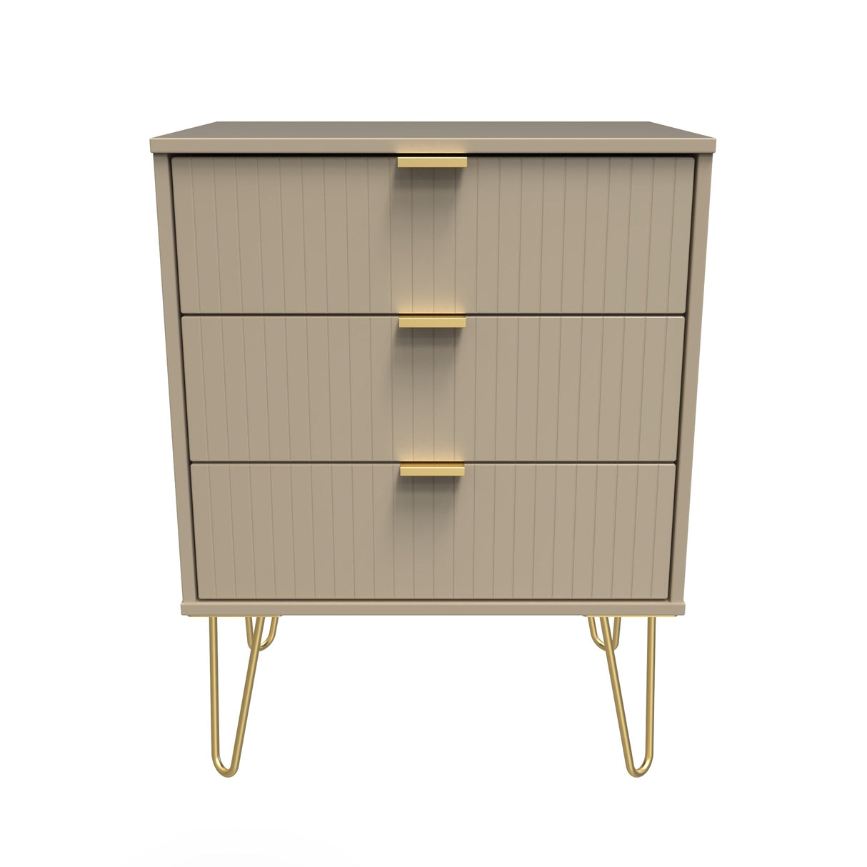 Linear 3 Drawer Midi Chest with Gold Hairpin Legs - Welcome Furniture