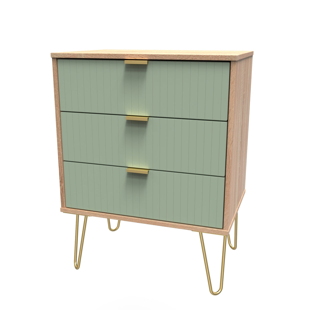Linear 3 Drawer Midi Chest with Gold Hairpin Legs - Welcome Furniture